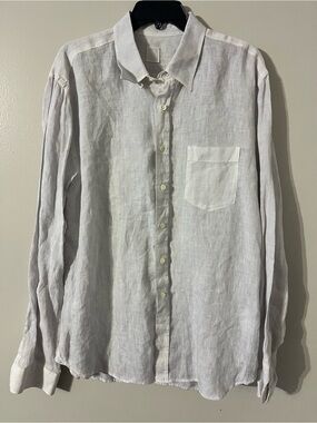 120% Lino Light Grey Men Button Down Collared Shirt Sz XXL